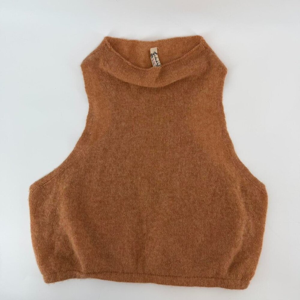 Free People Alpaca Wool Knit Sleeveless Mock Neck camel/rust Sweater Small